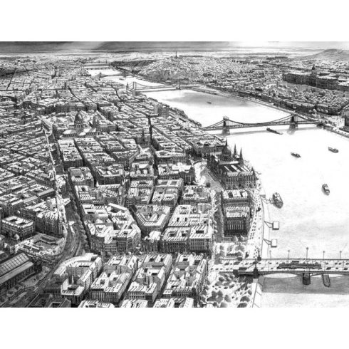 Budapest gravírozott madártávlati képe