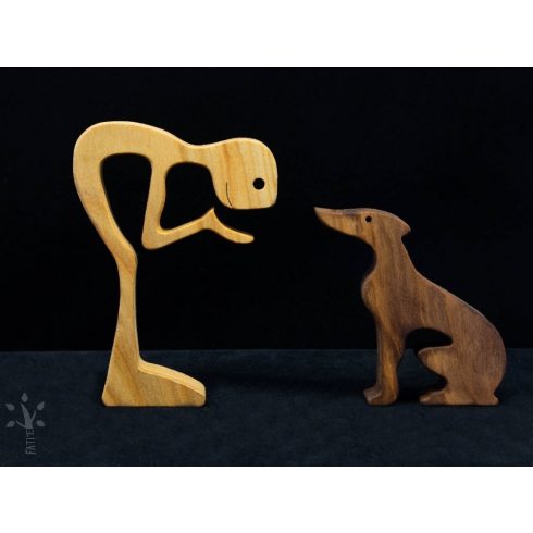 Handcrafted wooden gift: boy with greyhound – customizable with engraving