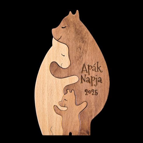 Wooden bear family with 1 cub – handcrafted gift with engraving option