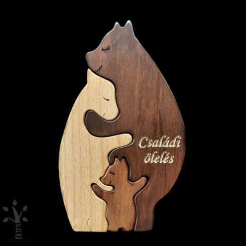 Wooden bear family with 1 cub – handcrafted gift with engraving option
