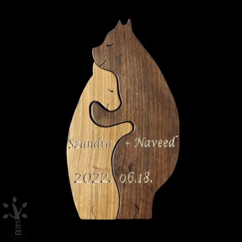 Wooden bear family with 1 cub – handcrafted gift with engraving option