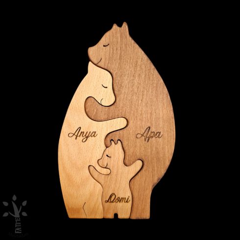 Wooden bear family with 1 cub – handcrafted gift with engraving option