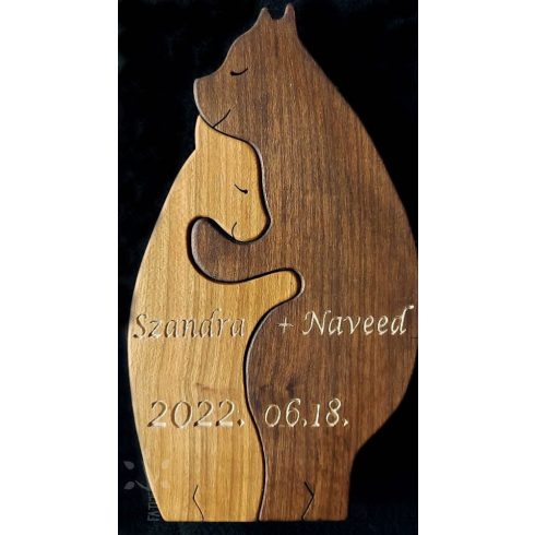 Bear family with two cubs – handmade wooden decoration with engraving