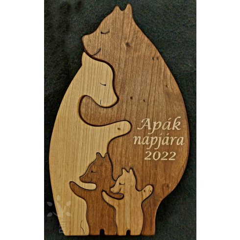 Bear family with two cubs – handmade wooden decoration with engraving