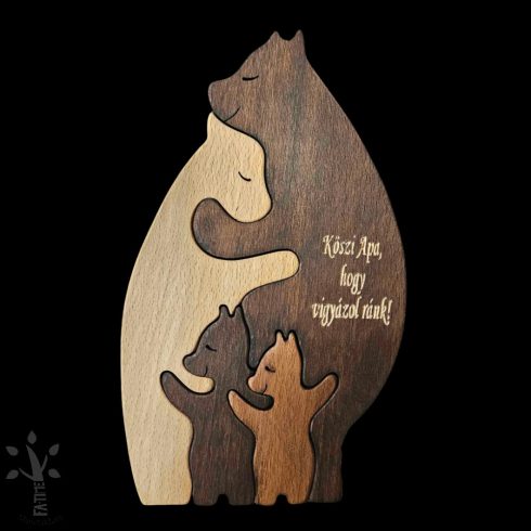 Bear family with two cubs – handmade wooden decoration with engraving