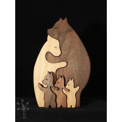 Bear family with three cubs – handmade wooden decoration with engraving