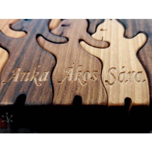 Bear family with three cubs – handmade wooden decoration with engraving