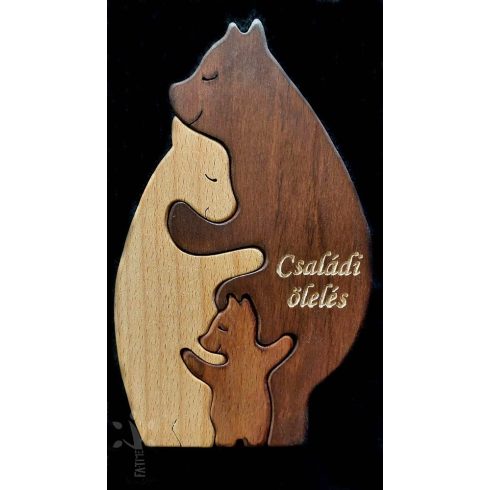 Bear family with three cubs – handmade wooden decoration with engraving
