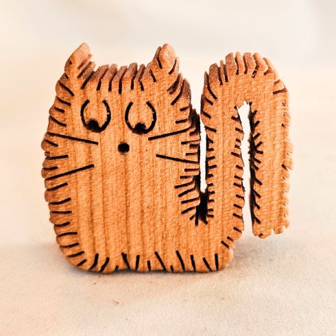 Zo-ZOO World Furry Cat Wooden Magnet – Scroll Saw Handmade Animal Figure