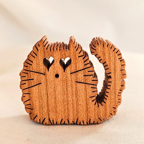 Zo-ZOO World Furry Cat Wooden Magnet – Scroll Saw Handmade Animal Figure