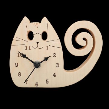 Cat-shaped wooden wall clock – unique wooden cat decor/Cat-shaped wooden wall clock made of maple wood, table and wall mounted