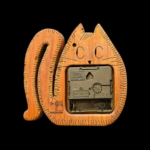 Cat-shaped wooden wall clock – unique wooden cat decor/Cat-shaped wooden wall clock made of merbau wood, table and wall mounted