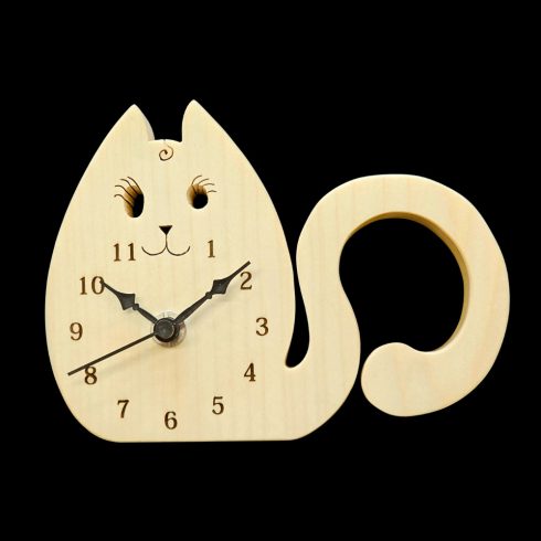 Katzenförmige Holz-Wanduhr – Natürlicher Charme trifft verspielte Eleganz (MMO.26.008-A)