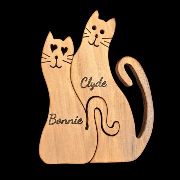 Gravírozható névre szóló mágneses fa cicapár dekoráció/Mágneses cicapár – névre szóló fa dekoráció pároknak