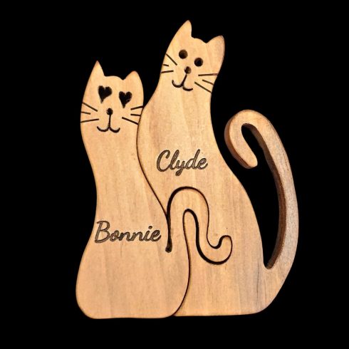 Gravírozható névre szóló mágneses fa cicapár dekoráció/Mágneses cicapár – névre szóló fa dekoráció pároknak