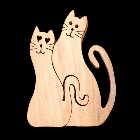 Gravírozható névre szóló mágneses fa cicapár dekoráció/Mágneses cicapár – névre szóló fa dekoráció pároknak