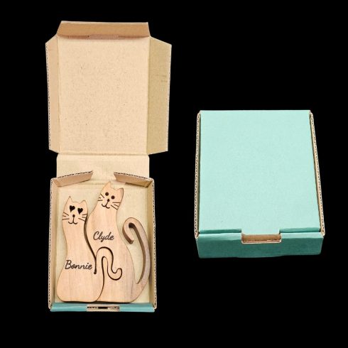 Gravírozható névre szóló mágneses fa cicapár dekoráció/Mágneses cicapár – névre szóló fa dekoráció pároknak