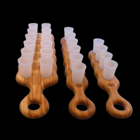 6 személyes, gravírozható fa pálinkakínáló poharakkal, ajándék alkalmakra